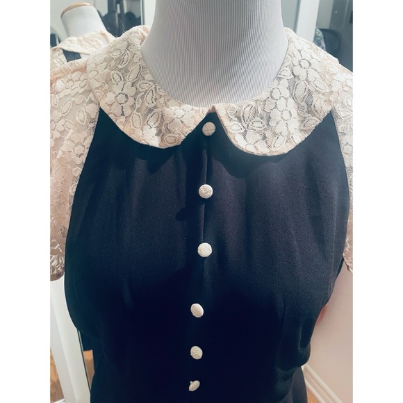 Unique Vintage black and cream dress size Large Medium - Picture 2 of 8